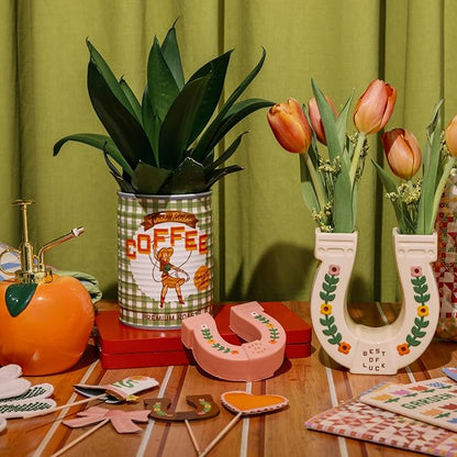 ban.do Novelty Ceramic Planter with Drainage Hole, Decorative Plant Pot, Planters for Indoor Plants, Cute Decor, Unique Planter, Coffee Can