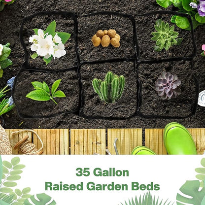 6 Pcs 35 Gallon Fabric Raised Garden Bed Breathable Planting Container Grow Bag with 6 Compartments Rectangle Large Raised Planting Bed for Vegetable Tomato Herbs Potato Fruits Flower Planter Pot