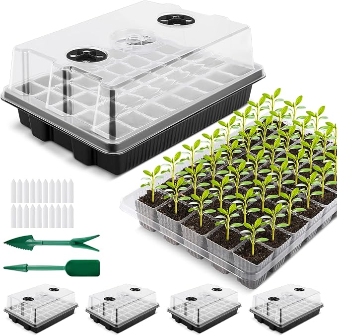 YAUNGEL Seed Starting Trays, XL Thicken Seed Starter Tray Kit with Humidity Dome Durable Growing Trays for Greenhouse & Gardens, 4 Pack 160 Cells, Black