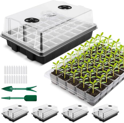 YAUNGEL Seed Starting Trays, XL Thicken Seed Starter Tray Kit with Humidity Dome Durable Growing Trays for Greenhouse & Gardens, 4 Pack 160 Cells, Black