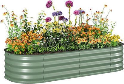 Outsunny 5' x 2' x 1' Galvanized Raised Garden Bed Kit, Outdoor Metal Elevated Planter Box with Safety Edging, Easy DIY Stock Tank for Growing Flowers, Herbs & Vegetables, Green