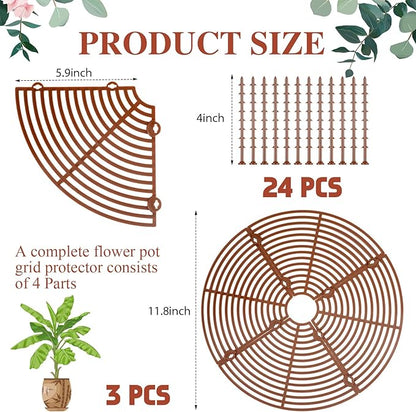 Sawysine 3 Pcs Plant Pot Cover Plant Protector from Animal Flower Pot Grid with Center Cutout Flower Cover Soil Protectors(Coffee,11.8 in)