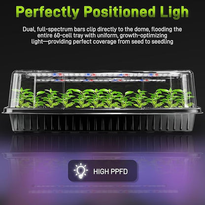 120-Cell Seed Starter Tray with Grow Light, Seedling Starter Trays with 4.08" Humidity Dome, Self-Watering Plant Germination Trays,Seed Starter Kit for Seeds Growing (Black)