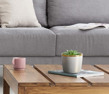6 Inch Ceramic Plant Pot - Small White Planter with Gold Diamonds - Perfect for Succulents Like Jade & Cactus - Decorative Pebbles Included - Cute Flower Pots Indoor or Outdoor Home Décor