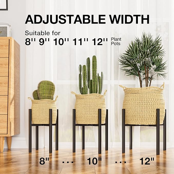 MUDEELA Adjustable Metal Plant Stand Indoor & Outdoor, Single Indoor Plant Stand Fits 8-12 inch Pots, Black Stand for Indoor Plants, Pot Plant Not Included