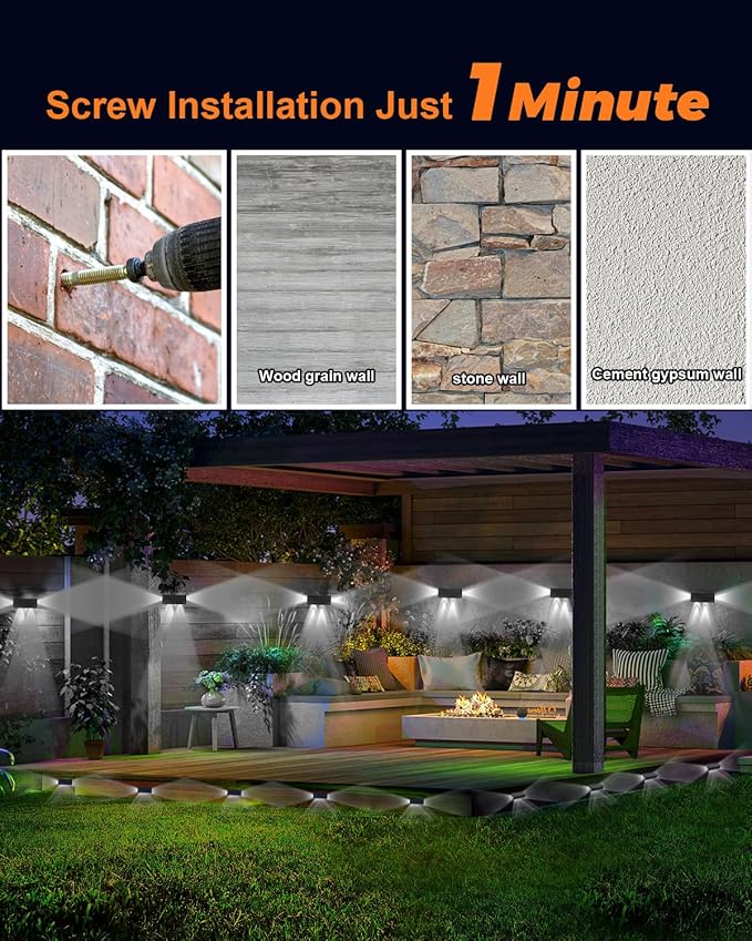 12 Pack 3-Side Solar Fence Lights Outdoor Waterproof with Cool White LED Spot Lens, for Wall, Deck, Patio, Yard, Rail, Garage, Pool, Designed for Enhanced Security, Easy Install
