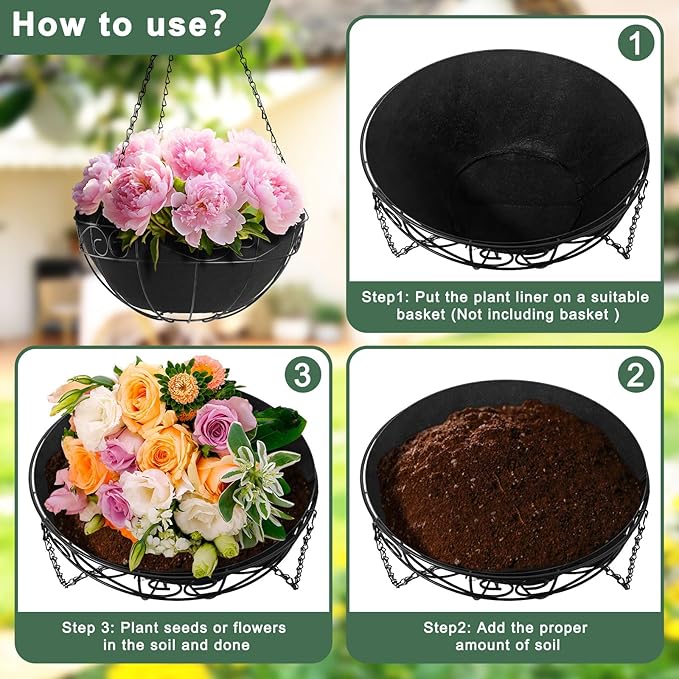 Non-Woven Fabric Plant Liner Replacement Coco Liner Window Basket Trough Shaped Wall and Deck Mount Planters Liner Round Hanging Basket Liner (4, 16)