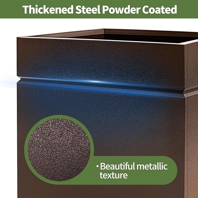 Matel Planter Box 20" L x 20" W x 21" H, Cube Heavy Duty Powder Coating Steel Planters with Drainage Hole, Indoor Outdoor All-Weather Use for Home, Porch, Patio, Garden(Bronze)