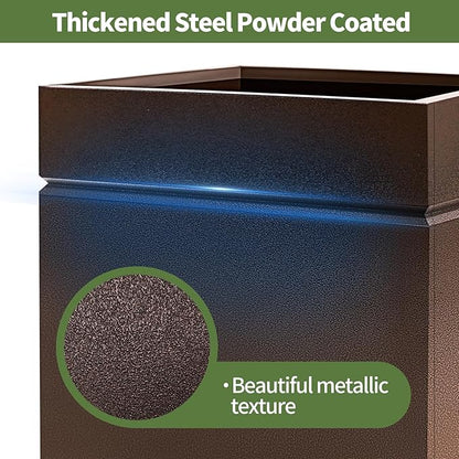 Matel Planter Box 20" L x 20" W x 21" H, Cube Heavy Duty Powder Coating Steel Planters with Drainage Hole, Indoor Outdoor All-Weather Use for Home, Porch, Patio, Garden(Bronze)