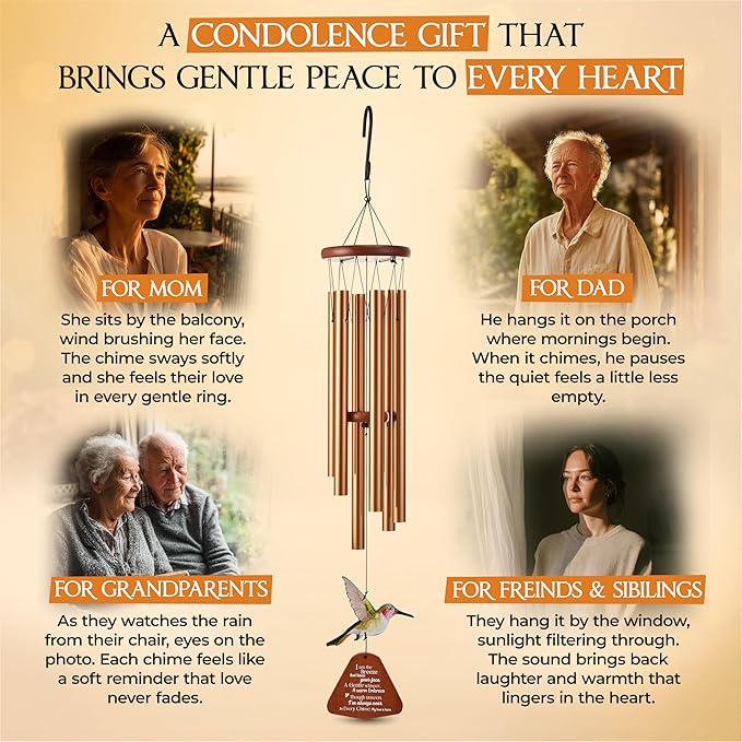 32 Inch Hummingbird Memorial Wind Chimes Outdoor, Sympathy Gifts for Loss of Loved One, Memorial Gifts for Loss of Mom, Sympathy Wind Chimes for Mother, Father, Brother, Sister