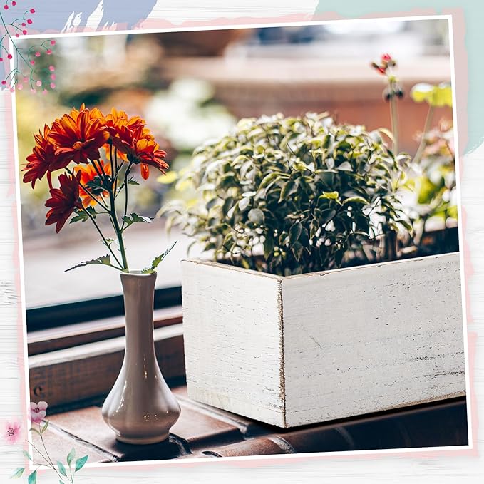 Dandat 3 Set Wood Boxes for Centerpieces 12x4 Inch Rectangle Wooden Planter Box Rustic Wooden Planters with Removable Plastic Liner Floral Foam Blocks for Christmas Wedding Home Garden Decor(White)