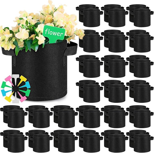 Nuanchu 50 Packs Grow Bags Small Aeration Fabric Pots Nonwoven Garden Bags Grow Pots Planter with 50 Pcs Plant Labels for Indoor Outdoor Plant Flower Planting Vegetable Growing (2 Gallon)