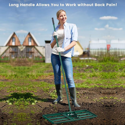 Goplus Lawn Leveling Rake, 30" x 10" Heavy Duty Level Lawn Tool w/ Ergonomic Handle for Soil, Effort-Saving Landscape Rake for Garden, Backyard, Golf Course, Farm, Pasture