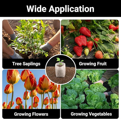 Seedling Nursery Bags, 200pcs 9 x 9 in Non Woven Fabric Nursery Seedling Grow Pouch, Garden Thickened Plant Grow Bags, Planting Flower Seed Starter Bags for High Seedling Survival Rate