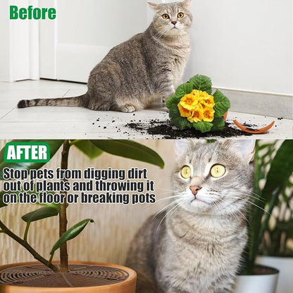 4 Pcs Plant Pot Grid,20.5 Inch 11.8 Inch Soil Protector Covers Cuttable Flower Pot Grid,Cat Digging Stopper Baby Safety Plant Pot Cover with Stakes for Indoor Outdoor