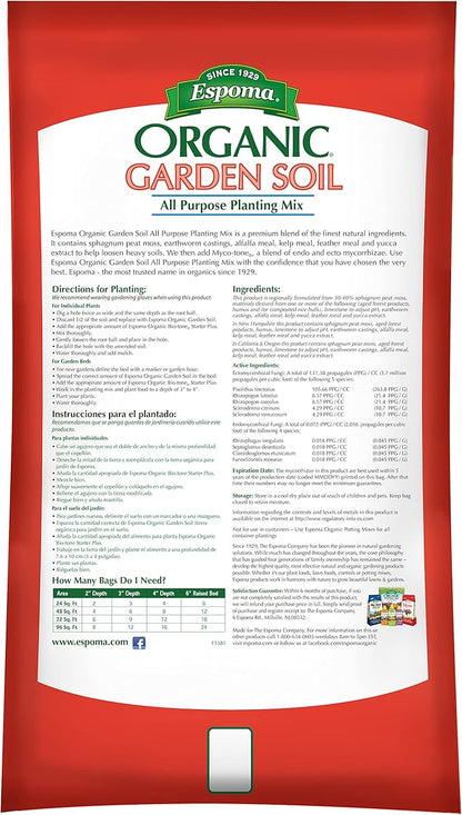 Espoma Organic All-Purpose Garden Soil Natural and Organic in Ground Planting Mix. Use when Planting & Transplanting. For Organic gardening. 1 Cubic Foot Bag