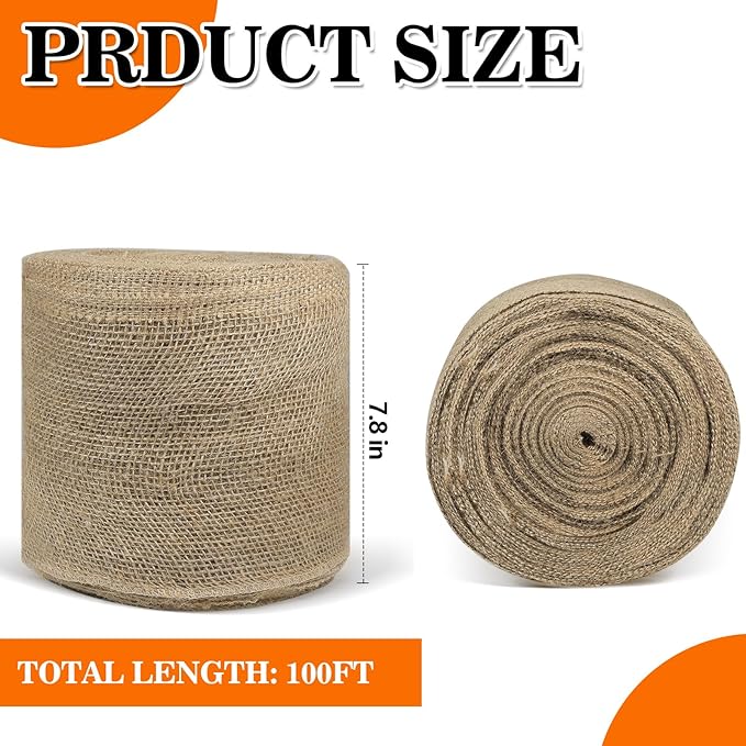 7.8" x 100ft Burlap Tree Wrap Roll for Gardening, Natural Tree Trunk Wrap Fabric Tree Protector Garden Burlap Roll Burlap Wrap Plants Bandage for Keeping Warm Moisturizing (7.8" x 100ft)