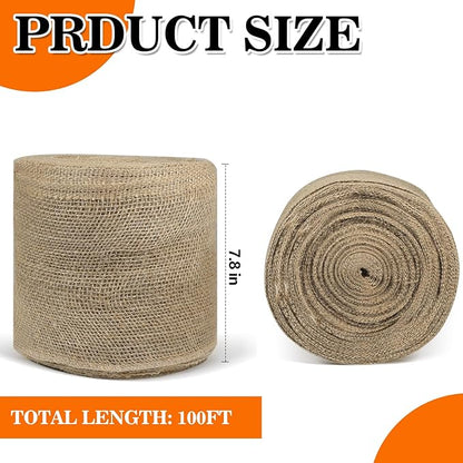 7.8" x 100ft Burlap Tree Wrap Roll for Gardening, Natural Tree Trunk Wrap Fabric Tree Protector Garden Burlap Roll Burlap Wrap Plants Bandage for Keeping Warm Moisturizing (7.8" x 100ft)