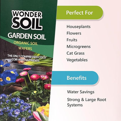 Wonder Soil | 18 Wafers | 1 Wafer Fills an 8" Pot | Ready to Plant Organic Potting Soil Loaded with Nutrients | 18 Wafers Expand to 9 Quarts of Indoor Outdoor Soil | Incl Worm Castings, Perlite