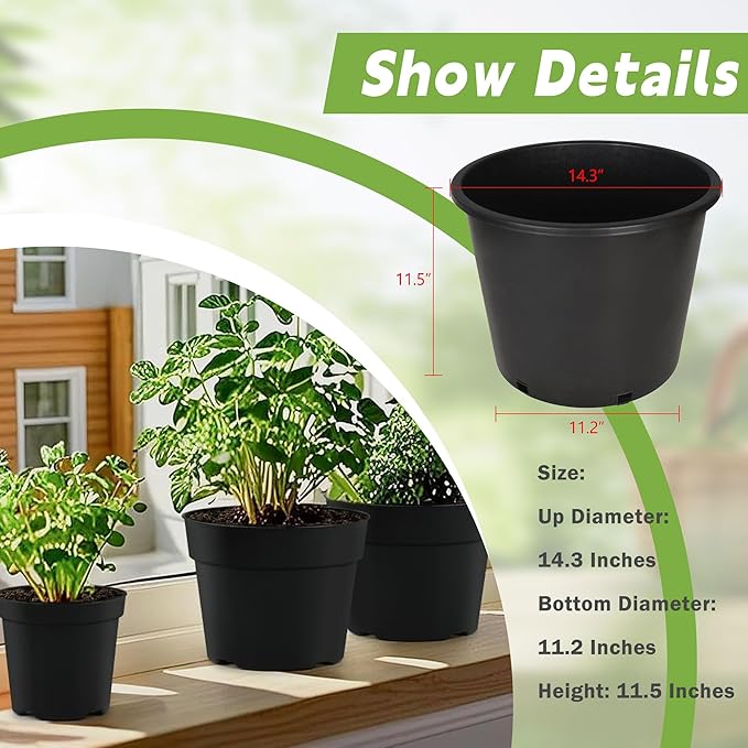 HOSTIC 6.3 Gallon Flexible Nursery Pots Gallon Pot with Drainage Holes Plastic Plant Large Container Suitable for Indoor Outdoor Vegetables Flowers Plants 10 PCS