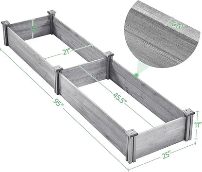 Topeakmart 95 x 25 x 11inches Wooden Elevated Raised Garden Bed 8x2ft Raised Kit Divisible - Garden Planter Boxes for Vegetables Outdoor Outside, Gray