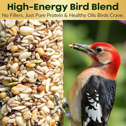 Woodpecker Bird Seed Cylinders with Hole – Premium Woodpecker Food Blend with Sunflower Chips, Peanuts & Suet – Natural High Energy Bird Seed, No Filler, No Shell, No Mess – USA Made (6" x 7.75")