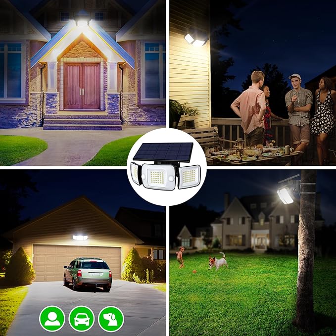 intelamp Outdoor Solar Light Waterproof, 6000mAh 1200LM Motion Sesnsor Flood Lights with Dual Sensor, 4 Modes Remote Control, 270° Wide Angle Security Light for Garden Garage Yard Pathway Farm