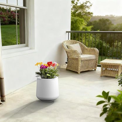 Kante 11.6" Dia Round Concrete Planter, Outdoor Indoor Large Plant Pots Containers with Drainage Hole and Rubber Plug for Home Garden Patio, Pure White