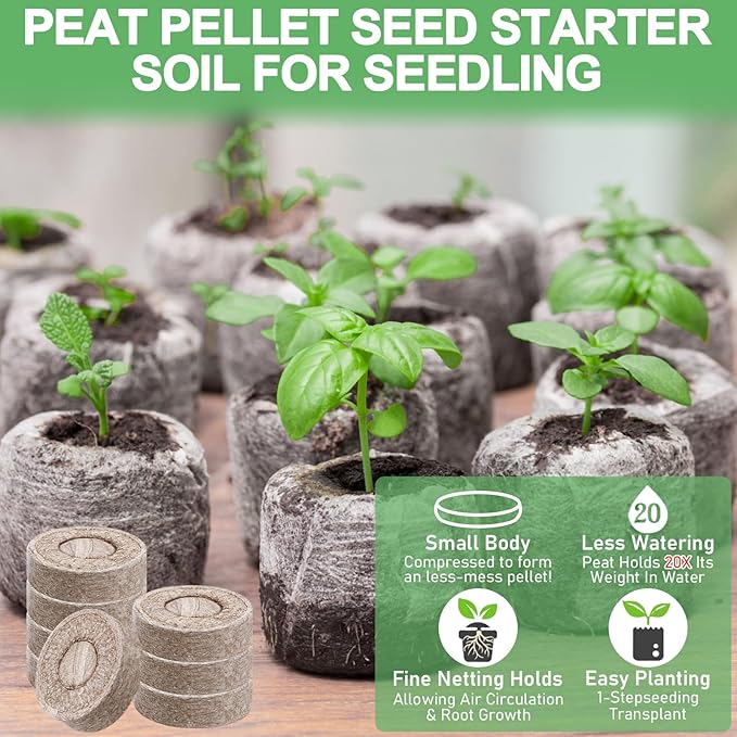 Legigo 100 Pcs 50mm Seed Starter Peat Pellets for Seedlings- Compressed Seed Starter Pods Seed Starting Pellets Plugs Soil Peat Pods for Starting Seeds, Garden Planting Herb Flower Vegetables