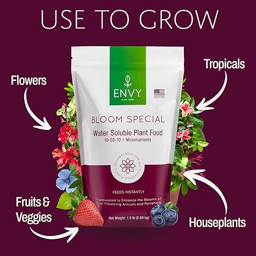 ENVY Bloom Special Plant Fertilizer for Flowering Plants, 30 Pound - Makes 3,000 Gallons, for Indoor and Outdoor Plants, Pet Safe, Water Soluble, Made in USA