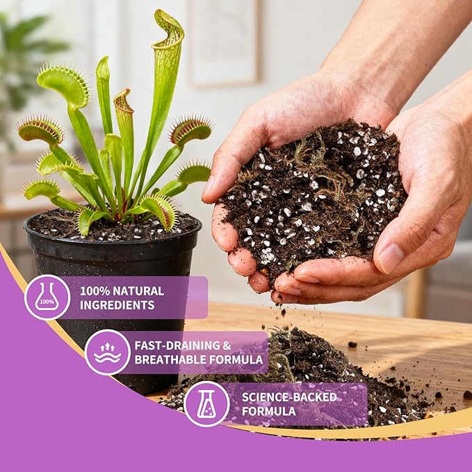 Premium Carnivorous Plant Soil for Venus Fly Trap Live Plants 1qt | New Upgraded Formula with High Drainage & Breathability