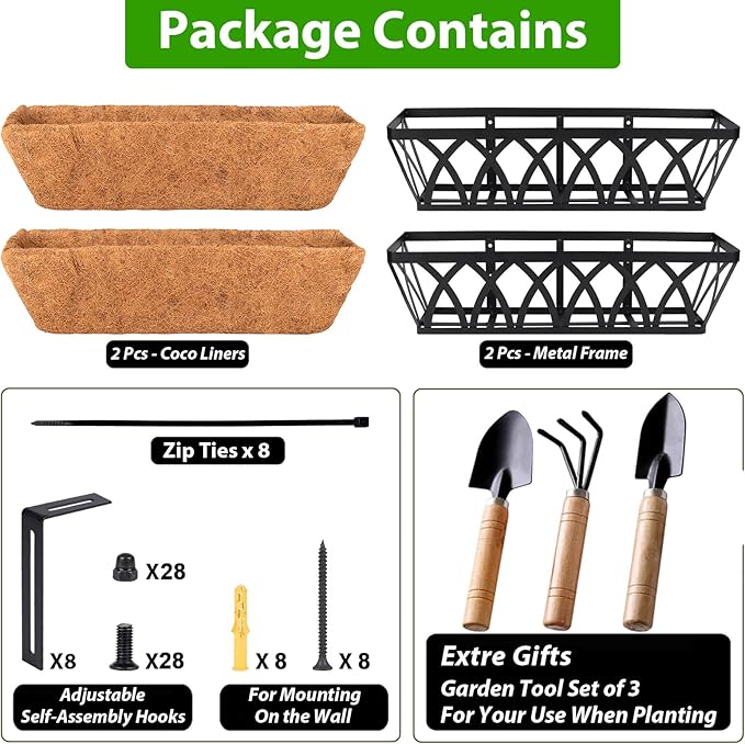 HKZ Deck Balcony Railing Planter Window Boxes - 2 Pack 24 Inch Planter Box, Balcony Planters Railing Hanging, Window Boxes Outdoor Fence Planters