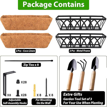 HKZ Deck Balcony Railing Planter Window Boxes - 2 Pack 24 Inch Planter Box, Balcony Planters Railing Hanging, Window Boxes Outdoor Fence Planters
