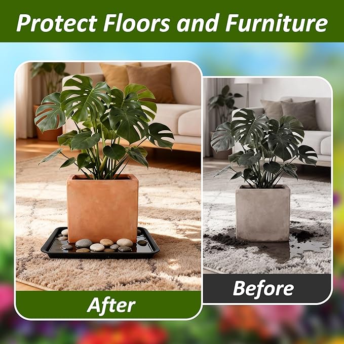 6PCS Plant Trays for Pots - 8 10 12 Inch Plastic Plant Saucer Rectangle Plant Plates to Catch Water, Drip Trays for Potted Plants