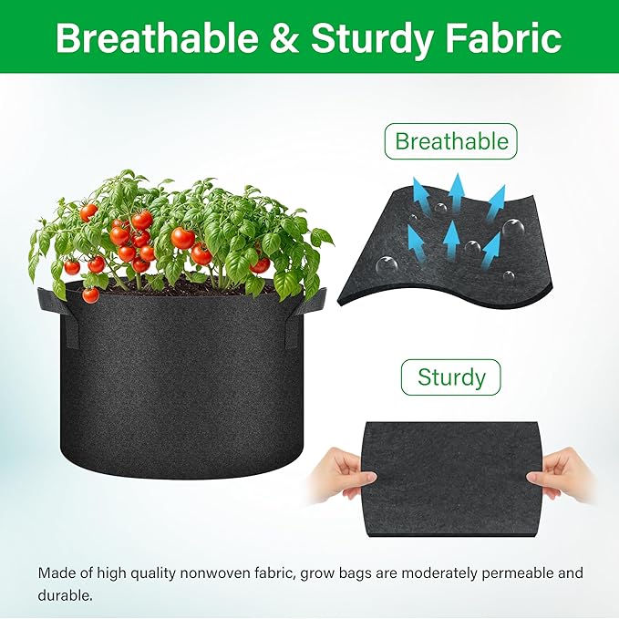YSSOA 10-Pack 10 Gallon Grow Bags, Aeration Nonwoven Fabric Plant Pots with Handles, Heavy Duty Gardening Planter for Potato, Tomato, Vegetable and Fruits, Black 2024 Version
