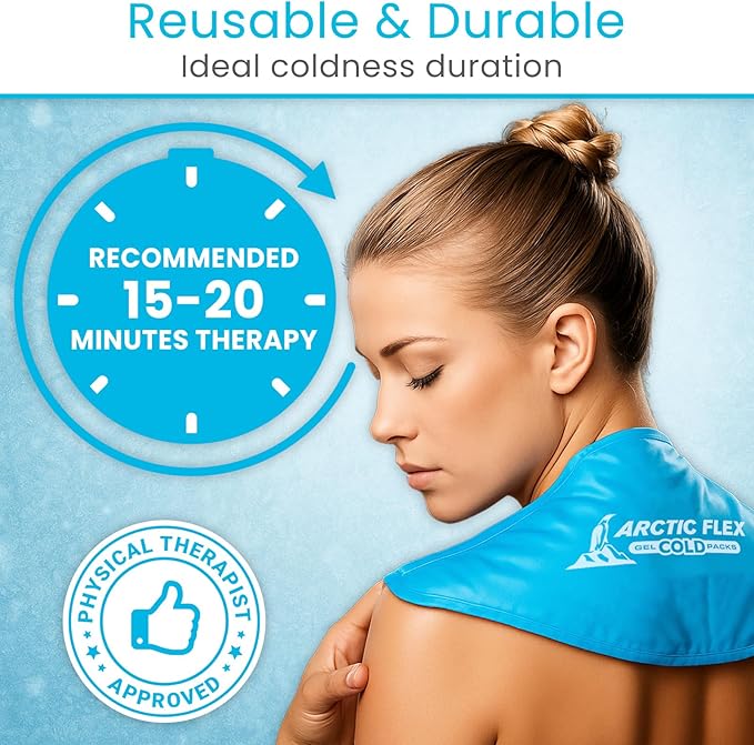 Arctic Flex Neck Ice Pack - Cold Compress Shoulder Therapy Wrap - Cool Reusable Medical Freezer Gel Pad for Swelling, Injuries, Headache, Cooler (Large (1 Pack))
