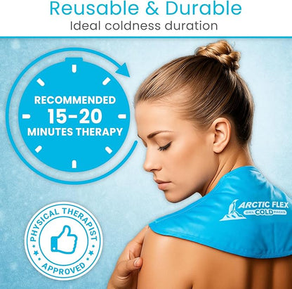 Arctic Flex Neck Ice Pack - Cold Compress Shoulder Therapy Wrap - Cool Reusable Medical Freezer Gel Pad for Swelling, Injuries, Headache, Cooler (Large (1 Pack))