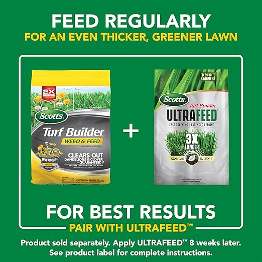 Scotts Turf Builder Weed and Feed5, Weed Killer Plus Lawn Fertilizer, Controls Dandelion and Clover, 4,000 sq. ft., 11.32 lbs.