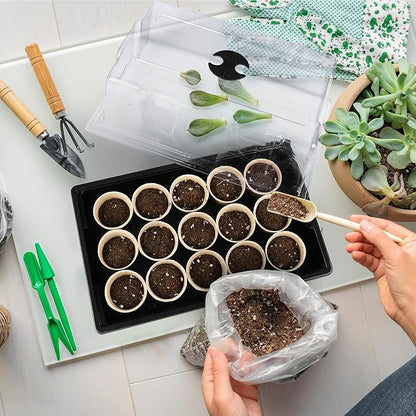 4 Pack Seed Starter Tray Set Plants Growing Trays Peat Pots for Seedlings with Seed Starter Pots, Plastic Germination Tray, Plant Labels, Tool for Flower Vegetable Planting, Black
