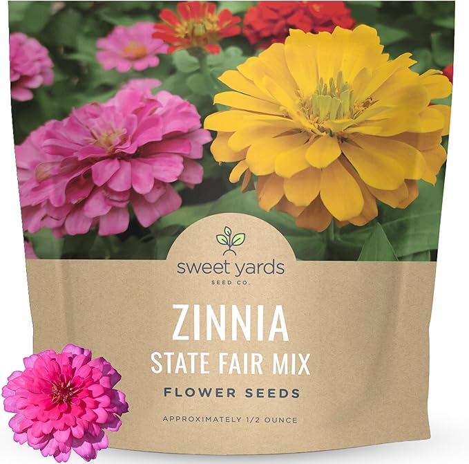 Zinnia State Fair Mix – Large 1/2 Ounce Seed Packet – 1,000 Flower Seeds for Planting