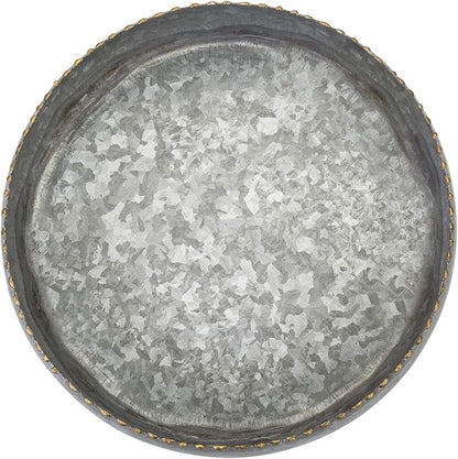 MyGift 11-inch Galvanized Silver Metal Round Planter Bowl with Brass-Tone Pebbled Rim - Handcrafted in India