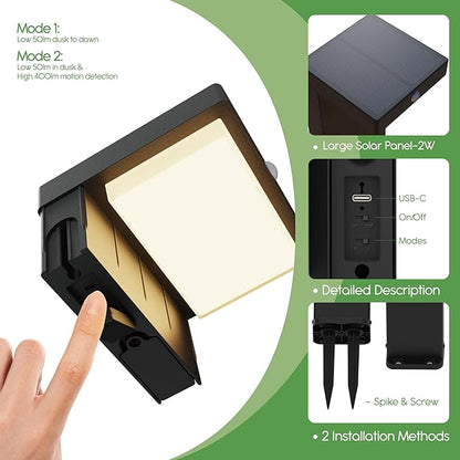 Solar Pathway Lights - Walkway Solar Lights for Outside - PIR Sensor & Two Lighting Modes - Rechargeable Battery Lasts Up To 55 Hours - 3000K - IP44 Weather Resistant - 4 Pack - 20.5" Height