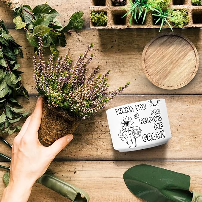 Thank You for Helping Me Grow Appreciation Gifts, Ceramic Succulent Plant Pot for Home Office Desk Decor Thank You Gift for Teacher Mom Father Boss Motivation Gifts (Plant Not Included)