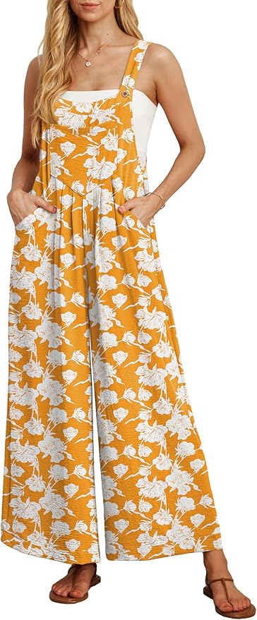 IWOLLENCE Women's Summer Jumpsuits Boho Wide Leg Overalls Casual Loose Rompers with Pockets 2025