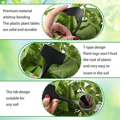 Plant Labels Tags 200Pcs T-Type Plant Markers Plastic Plant Label Tags Garden Labels Tags Plant Labels for Outdoor Garden Waterproof Plant Label Identification Stakes with Permanent Marking Pen（Black）