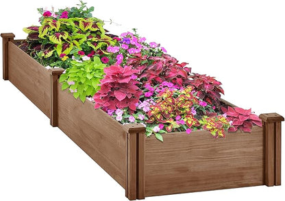 Topeakmart 95 x 25 x 11inches Wooden Elevated Raised Garden Bed 8x2ft Raised Kit Divisible - Garden Planter Boxes for Vegetables Outdoor Outside, Brown