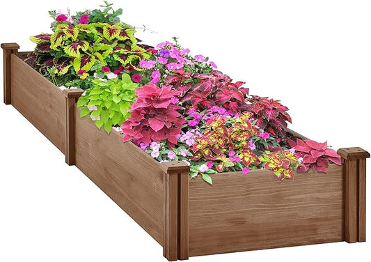 Topeakmart 95 x 25 x 11inches Wooden Elevated Raised Garden Bed 8x2ft Raised Kit Divisible - Garden Planter Boxes for Vegetables Outdoor Outside, Brown
