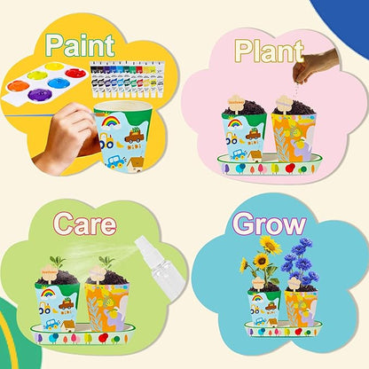 Paint & Plant Flower Growing Kit, Complete Gardening Set with 4 Ceramic Pots, Soils, Seeds and Other Tools, Ideal for Educational Arts and Crafts DIY Gift