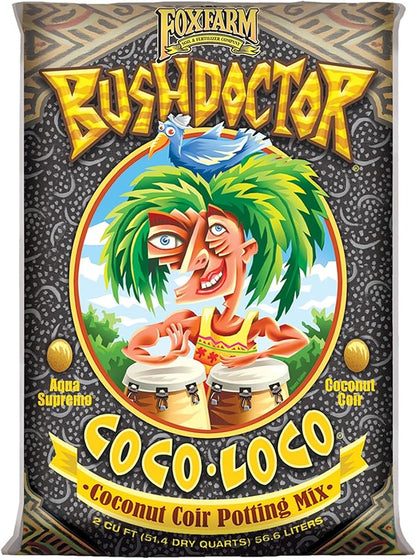 FoxFarm Bush Doctor Coco Loco Potting Mix, 2cu ft - Extends Your Watering Schedule, Triple-Washed to Reduce Salt Content - Perfect for Cultivating Healthy Plants