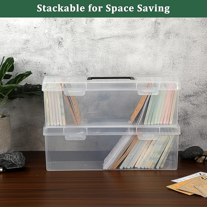 Kokone 2 Pack Plastic Clear Seed Storage Organizer Box with Handle, Portable Seed Bin with Lock, Transparent Seed Saving Box with Lid, Seed Container Seed Packet Storage Organizer